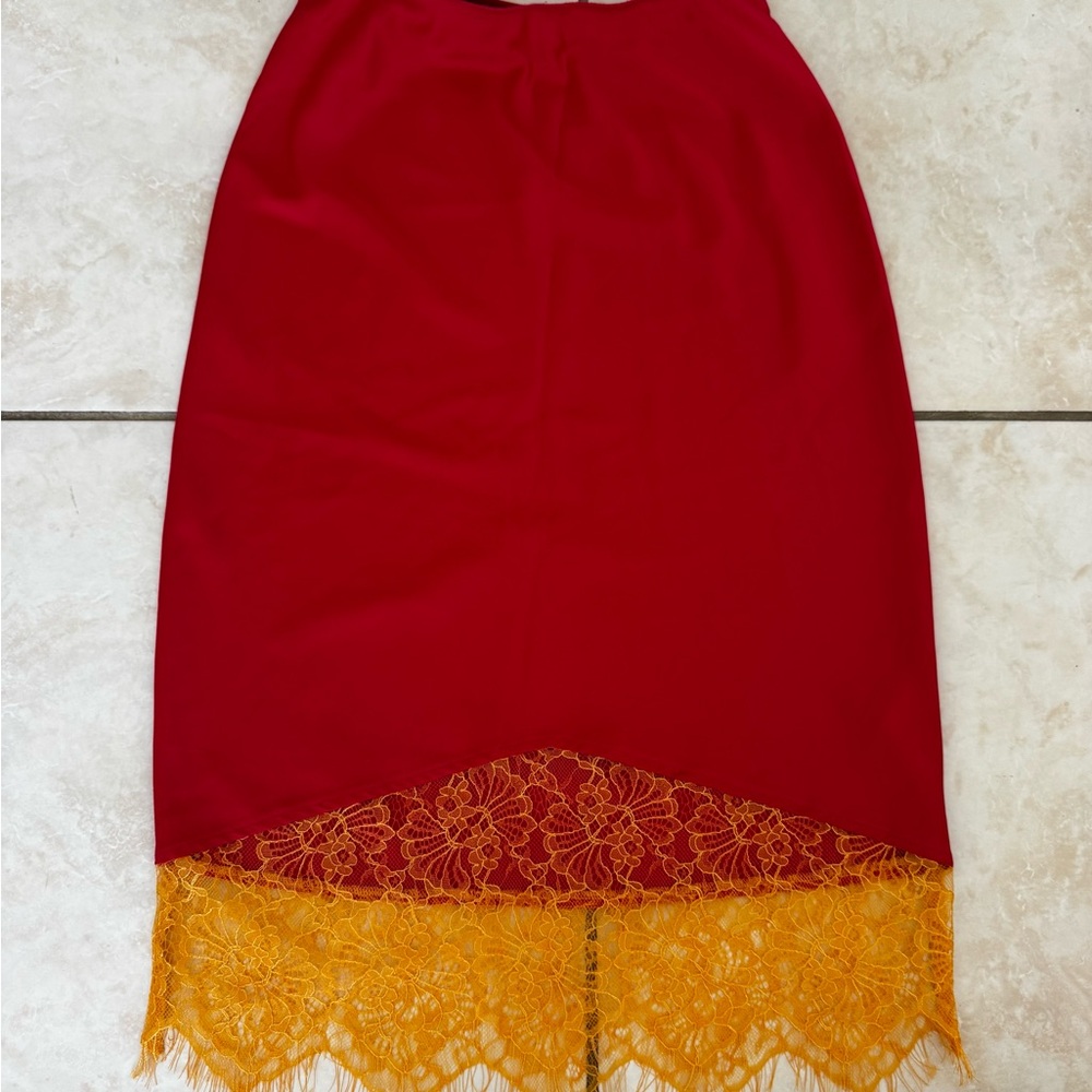 Urban Outfitters Hot Pink Pencil Skirt with Orange Lace M - Picture 3 of 3